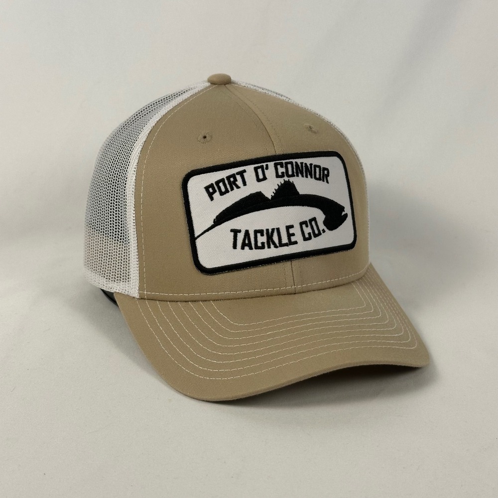 Port O'Connor Tackle Co. Trucker Hat OSFM Tan Richardson Style 112 Snapback Cap
